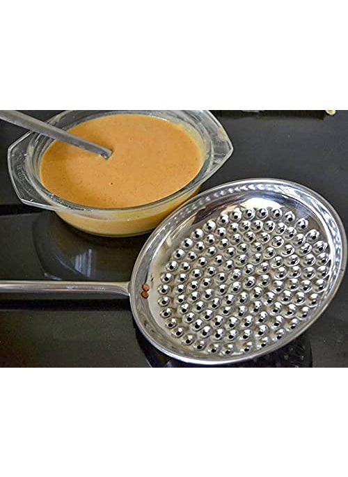 Konquer TimeS Konquer TimeS Boondi Maker Stainless Steel Multipurpose Jhara for Boondi Raita and Laddu Sweets with Wooden Handle Big Jalli Karandi  - Image 3
