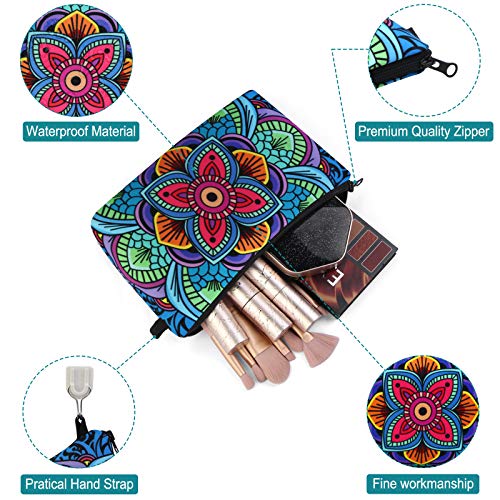 MAGEFY Small Makeup Bag, Portable Travel Cosmetic Bag Zipper Pouch Waterproof Makeup Pouch Multifunctional Small Bag for Women (1 pack, dark blue flower 0179) - Image 3