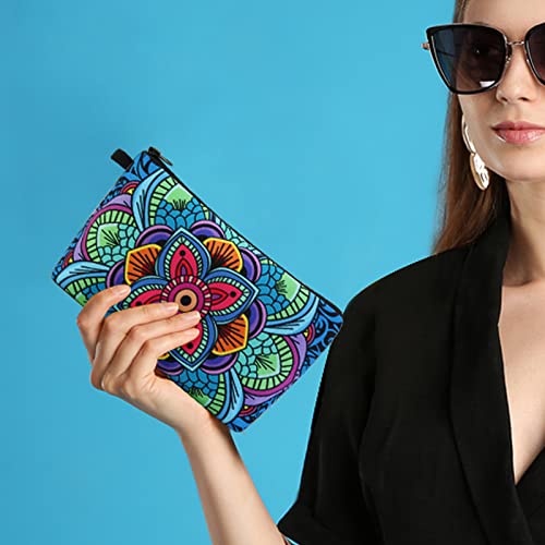 MAGEFY Small Makeup Bag, Portable Travel Cosmetic Bag Zipper Pouch Waterproof Makeup Pouch Multifunctional Small Bag for Women (1 pack, dark blue flower 0179) - Image 2