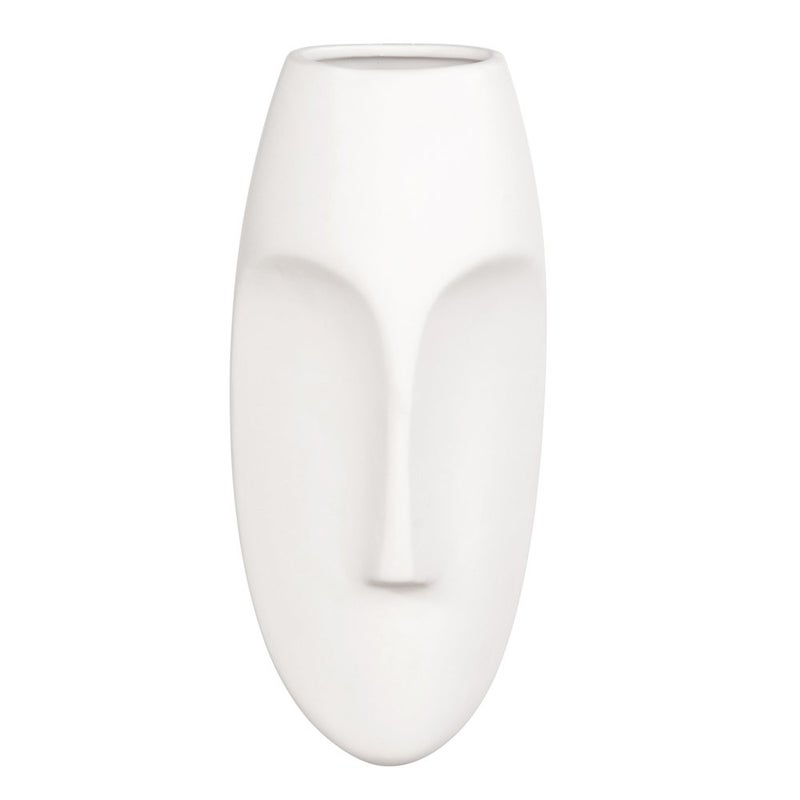 Howard Elliott Collection Howard Elliott Ceramic Oval Decorative Face Hanging Wall Decor Sculpture White Matte Glazed Finish Wall Vase Decor for Living Room Bedroom Hallway  Entryway 10 x 5 Inch 