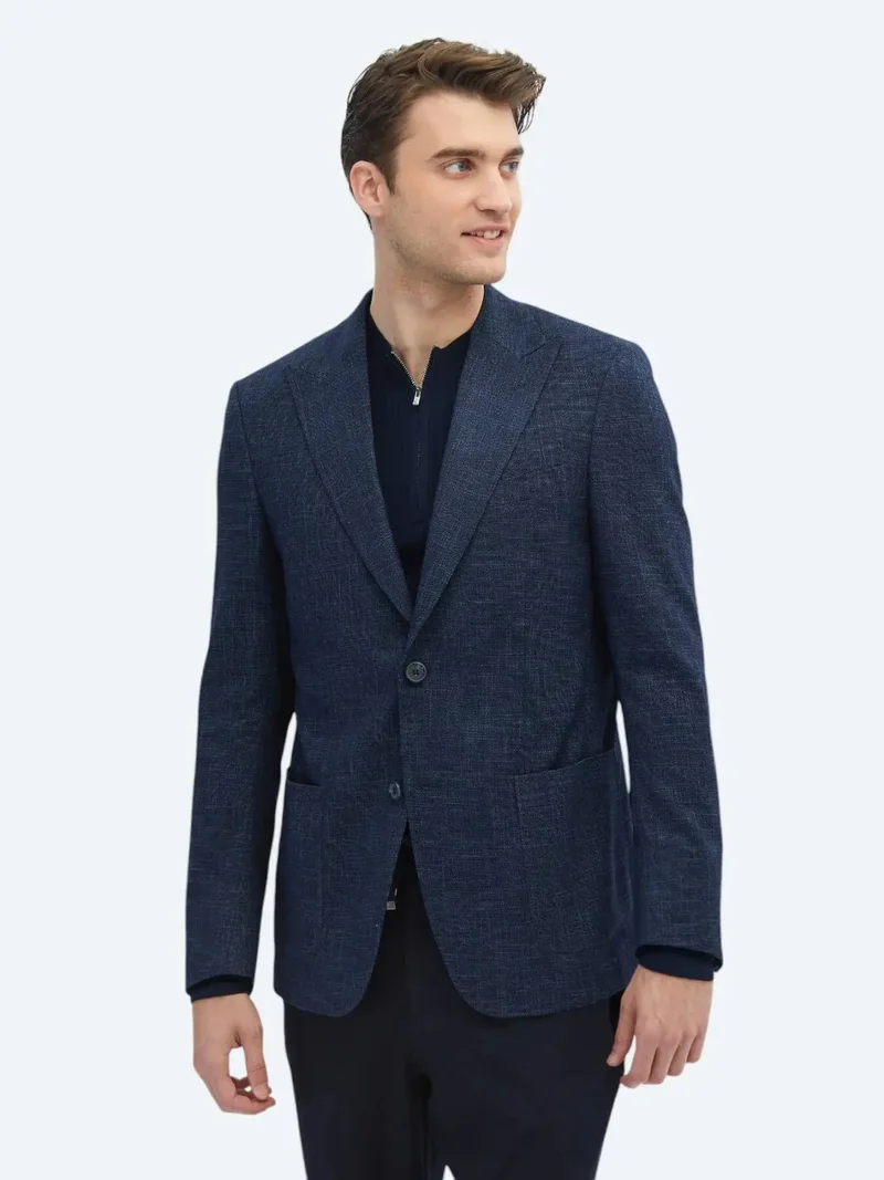 Kip Indigo Patterned Modern Fit Jacket