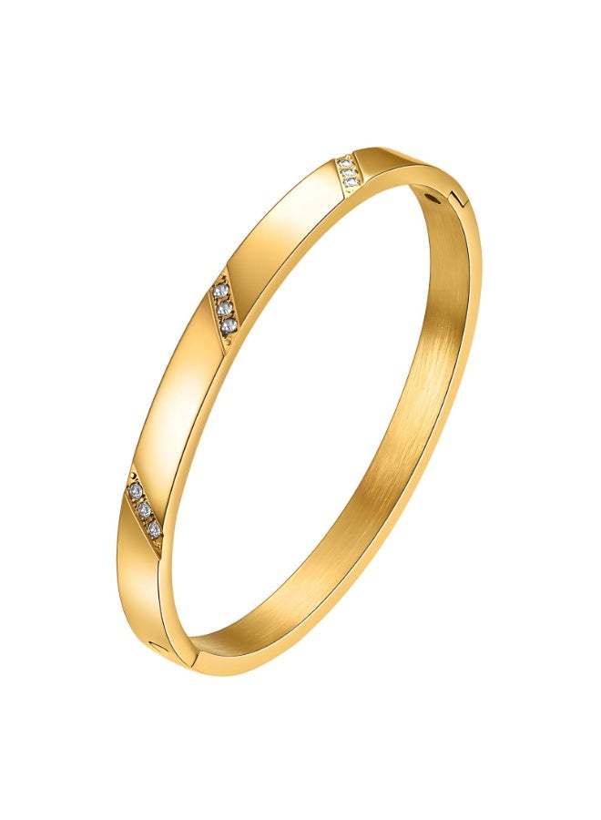 18K Gold Plated Steel Bangle Bracelet with Stones