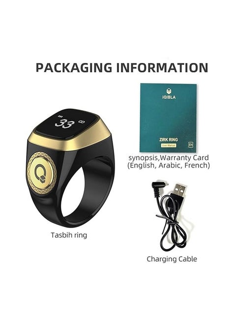 Anello IQibla Smart Impermeabile Per Conteggio Zikr – Con Display E Vibrazioni, 5 Promemoria Preghiera Tramite App, Taglia 22 Mm