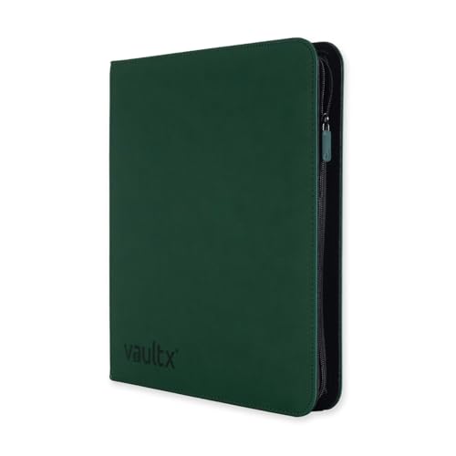 Vault X حافظة بطاقات التداول بسحاب Vault X 12 جيب - 480 بطاقة، مادة ألبوم إكسو-تيك الفاخرة، 20 صفحة تحميل جانبي، مجلد لألعاب بطاقات الجمع، الرياضة، TCG (أخضر) - Image 1