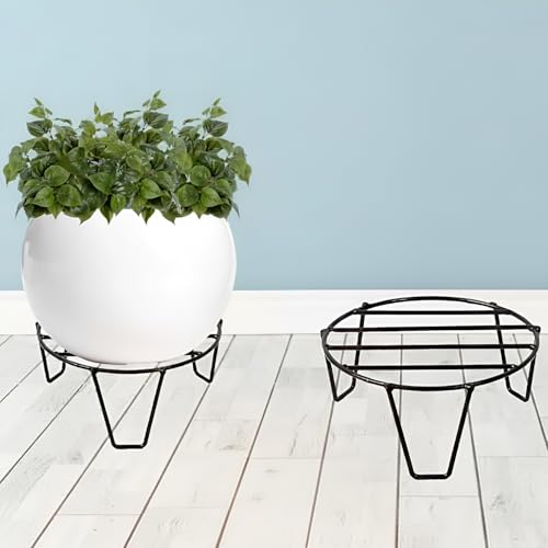 Pivalo Round Plant Stand Galvanised Metal Gamla Support Corner Rack Display Shelf Indoor & Outdoor Flower Pot Holder for Planters Home Garden Balcony Decoration (Pack of 2, Black) - Image 1