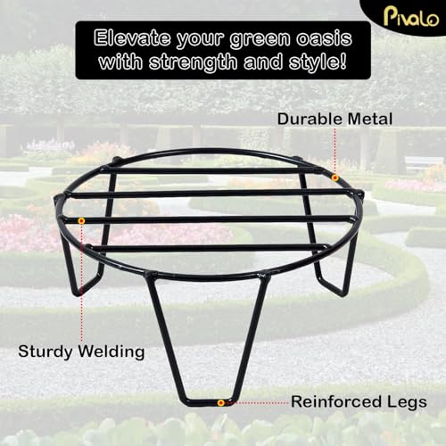 Pivalo Round Plant Stand Galvanised Metal Gamla Support Corner Rack Display Shelf Indoor & Outdoor Flower Pot Holder for Planters Home Garden Balcony Decoration (Pack of 2, Black) - Image 4