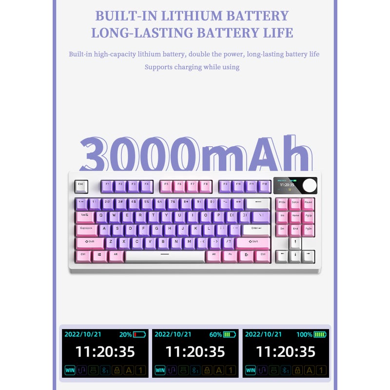 لوحة مفاتيآ ميكانيكية YK830 شاشة كبيرة ملونة بالكامل، قابلة للانترنت الساخن لكل المفاتيآ، إضاءة خلفية RGB، اتصال ثلاثي الطراز بمقبض دوران - Image 4