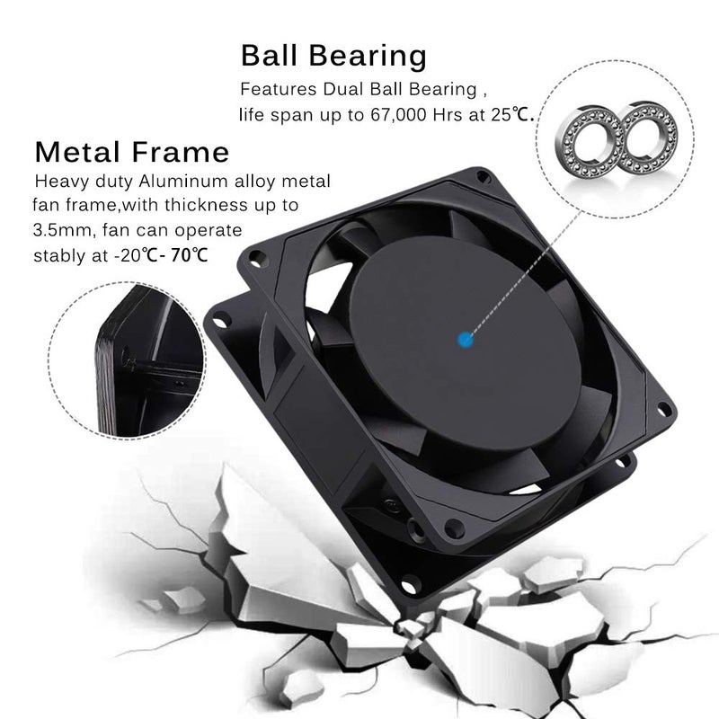 GDSTIME Fan 230 V 80 mm PC Fan 230 V 80 mm Dual Ball Bearing Mini Fan 220 V 80 x 80 x 25 AC Axial Fan 220 V for PC Server Cabinet Motorhome Fridge Inverter Cooling Ventilation Exhaust - Image 2
