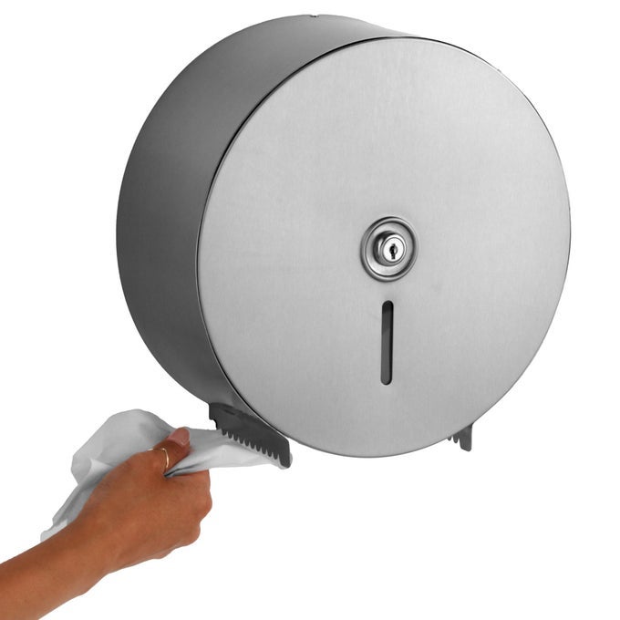 SINGLE JUMBOROLL SURFACEMOUNTED TOILET TISSUE DISPENSER SATINFINISH STAINLESS STEEL ADA COMPLIANT SECURE LOCKING DESIGN VERSATILE ROLL COMPATIBILITY DURABLE EASYLOAD MECHANISM MODEL B2890
