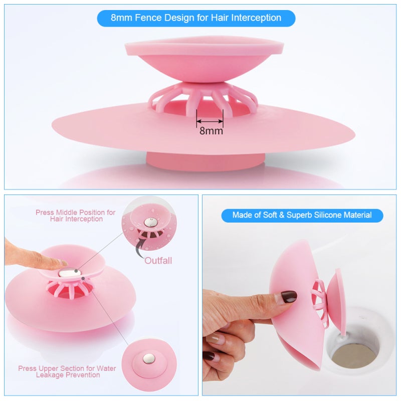 Tub Stopper: Grey Soft Silicone Strainer - Press Suction Design Hair Catcher for Bathroom Bathtub Kitchen Laundry Sinks - Image 4