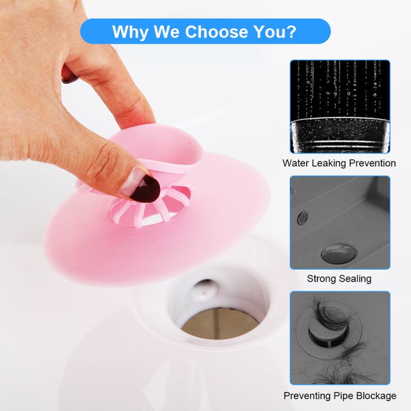 Tub Stopper: Grey Soft Silicone Strainer - Press Suction Design Hair Catcher for Bathroom Bathtub Kitchen Laundry Sinks - Image 3