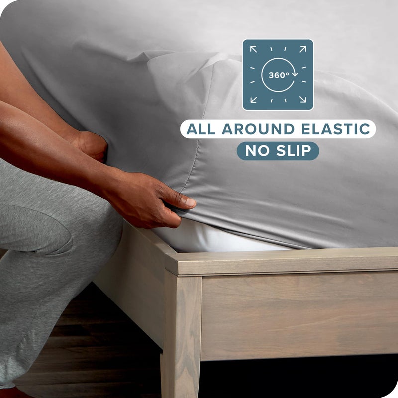 Bare Home 5-Pack Fitted Bottom Sheets Twin - Premium 1800 Ultra-Soft Wrinkle Resistant Microfiber - Deep Pocket (Twin  Light Grey) - Image 3