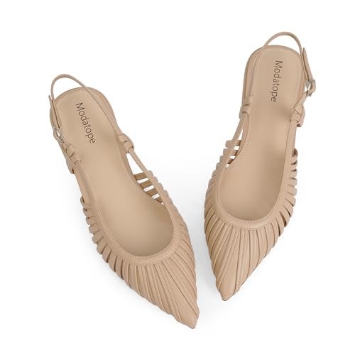 Modatope Nude Ballet Flats for Women Low Heel Pointed Sandals Dress Slingback Shoes for Women Size 75 - Image 1