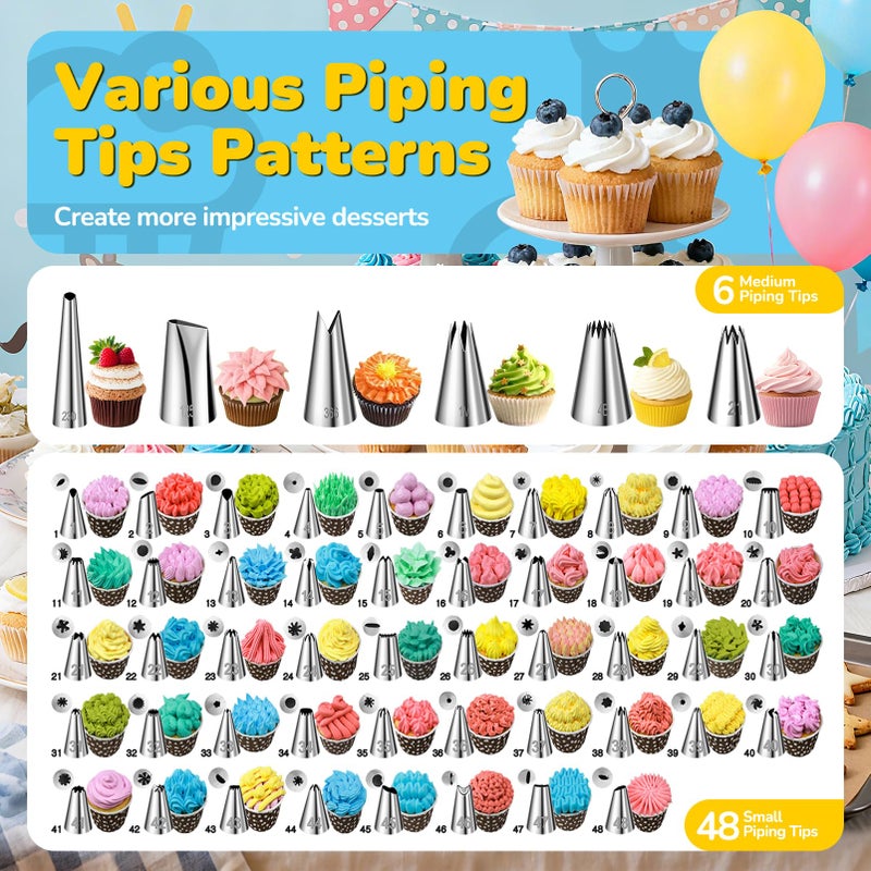 AUKOW Cake Decorating Tools Supplies Kit: 164pcs Baking Accessories, Dessert Piping Syringe and Icing Tips Set - Puffs Cupcake Frosting Piping Bakery Set for Adults Beginners or Professional, Blue - Image 3