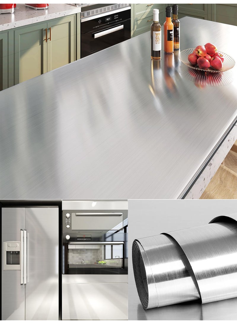 40 x 500cm Brushed Silver Stainless Steel Contact Paper,  Nickel Peel and Stick Wallpaper Decorative Stainless Steel Contact Paper, Waterproof Backsplash Oilproof Self-Adhesive Metal Film for Refrigerator, Kitchen, Elevator Door, Countertops, Cabinets and Furniture Renovation ﻿ - Image 1