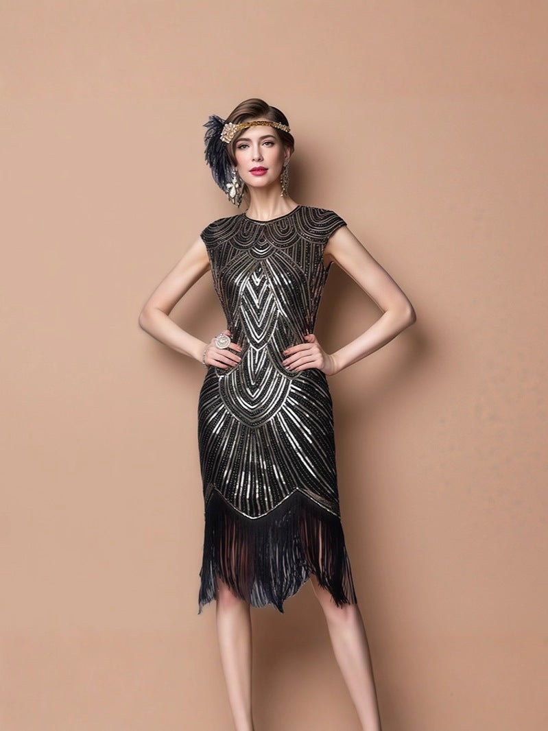 1920S Retro Dress Gatsby Dress Heavy Beaded Sequin Tassel Skirt Evening Dress - Image 2