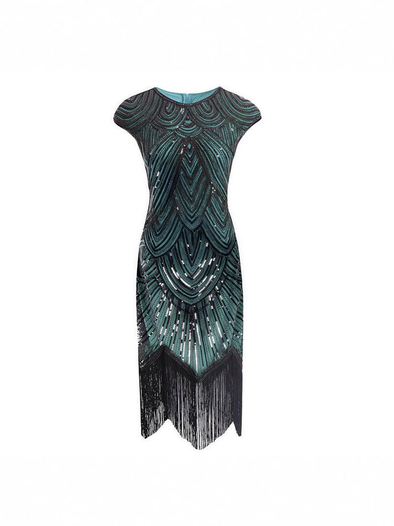 1920S Retro Dress Gatsby Dress Heavy Beaded Sequin Tassel Skirt Evening Dress - Image 5