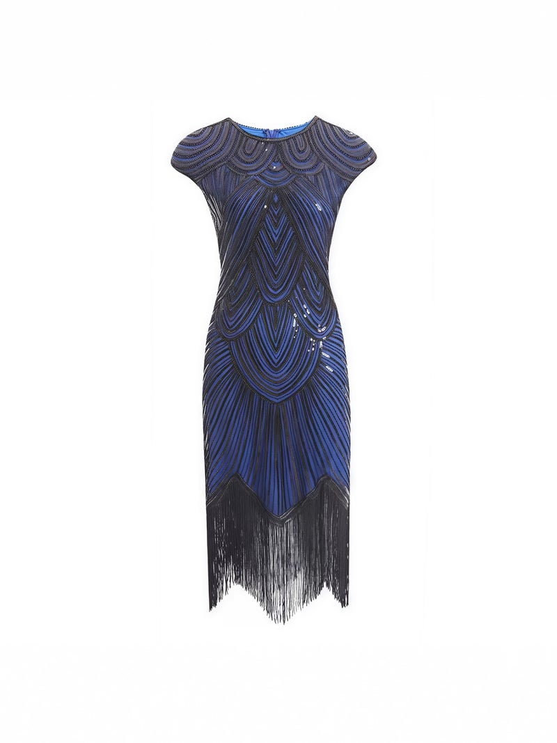 1920S Retro Dress Gatsby Dress Heavy Beaded Sequin Tassel Skirt Evening Dress - Image 4