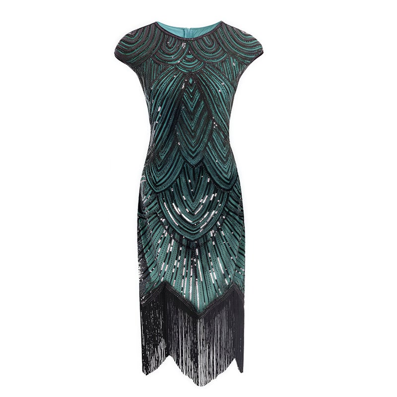 1920S Retro Dress Gatsby Dress Heavy Beaded Sequin Tassel Skirt Evening Dress - Image 1