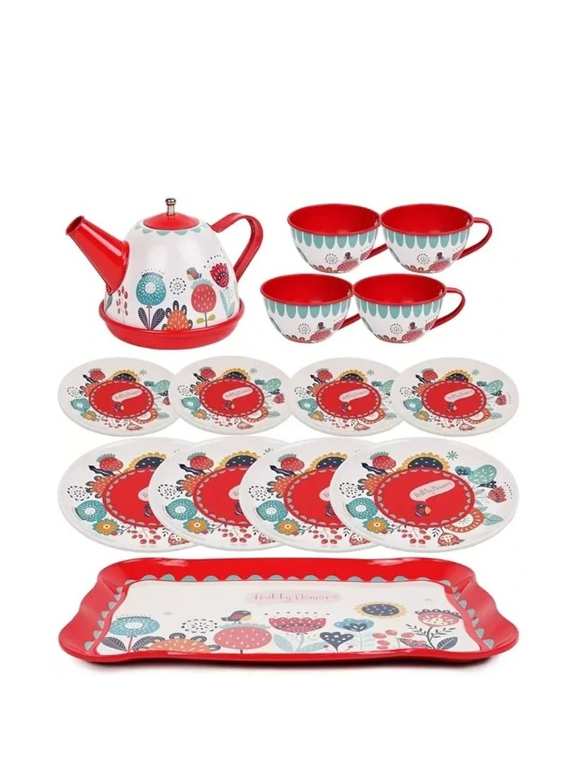 Rally Coffee and Tea Cup Set - 14 Pieces (RED) Play Tableware Set for Kids - Kitchen and Pretend Play Activities - Image 4