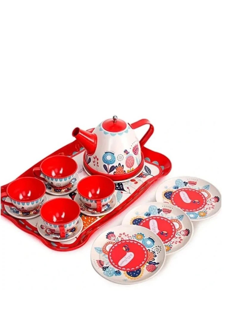Rally Coffee and Tea Cup Set - 14 Pieces (RED) Play Tableware Set for Kids - Kitchen and Pretend Play Activities - Image 1