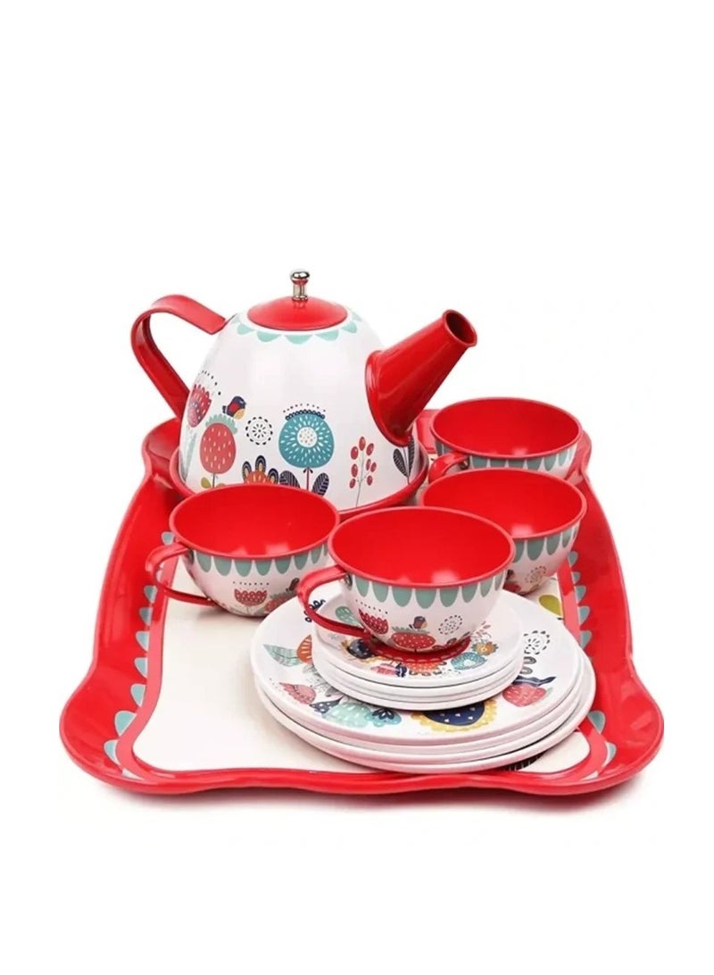 Rally Coffee and Tea Cup Set - 14 Pieces (RED) Play Tableware Set for Kids - Kitchen and Pretend Play Activities - Image 3