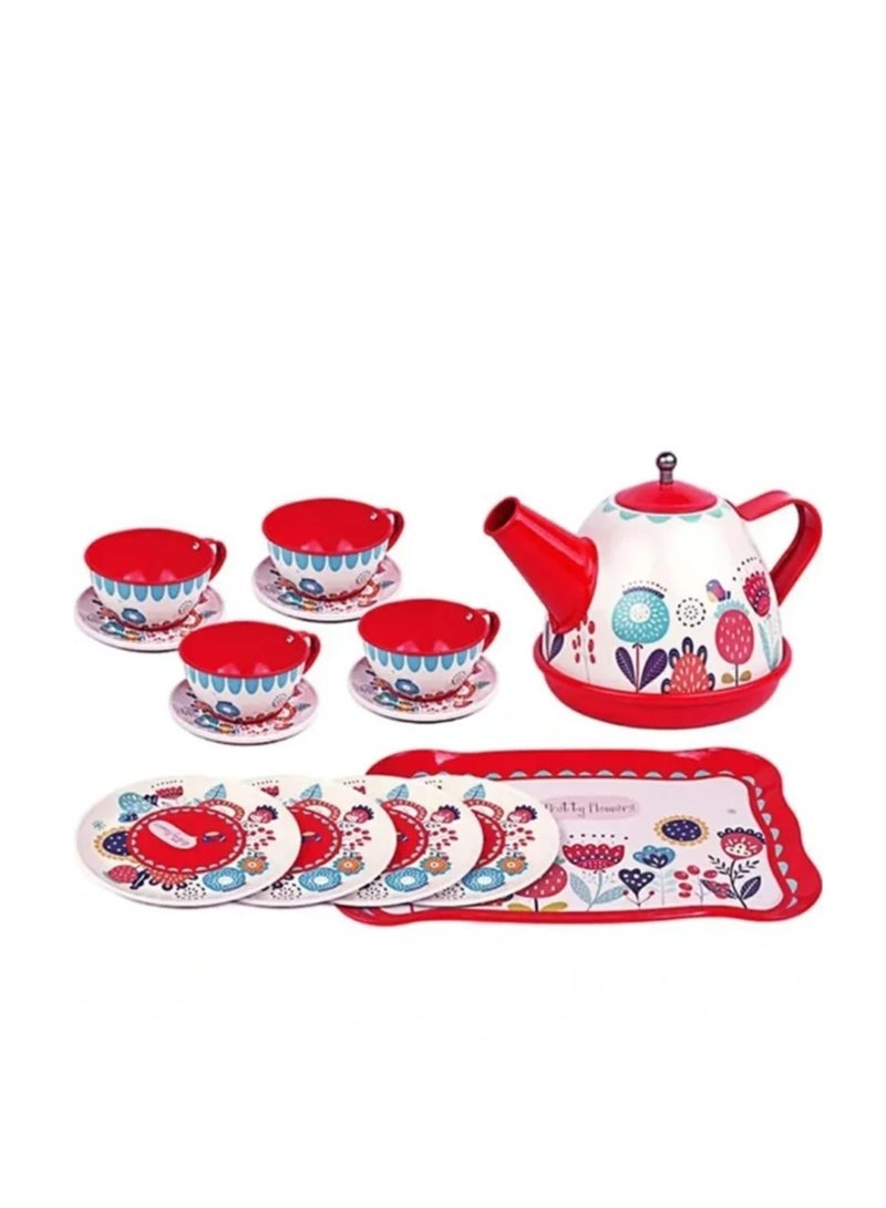 Rally Coffee and Tea Cup Set - 14 Pieces (RED) Play Tableware Set for Kids - Kitchen and Pretend Play Activities - Image 2
