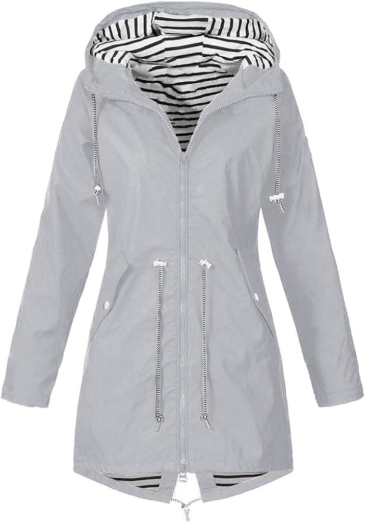 woobles Women's Plus Size Fleece-Lined Windbreaker, Rain Jacket Waterproof Lightweight Outdoor Hooded Trench Coats - Image 1
