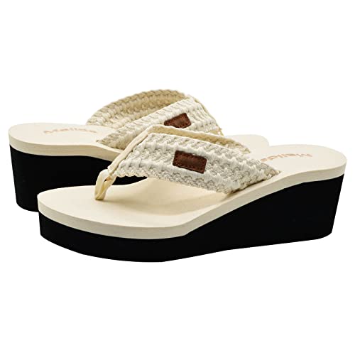 MALIDA Womens Wedge Arch Support Flip Flops Cushion Soft Rubber Midsole Platform Thong Sandals with Rubber Sole,Beige US 8 - Image 4
