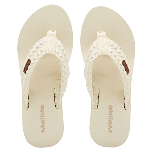 MALIDA Womens Wedge Arch Support Flip Flops Cushion Soft Rubber Midsole Platform Thong Sandals with Rubber Sole,Beige US 8 - Image 5