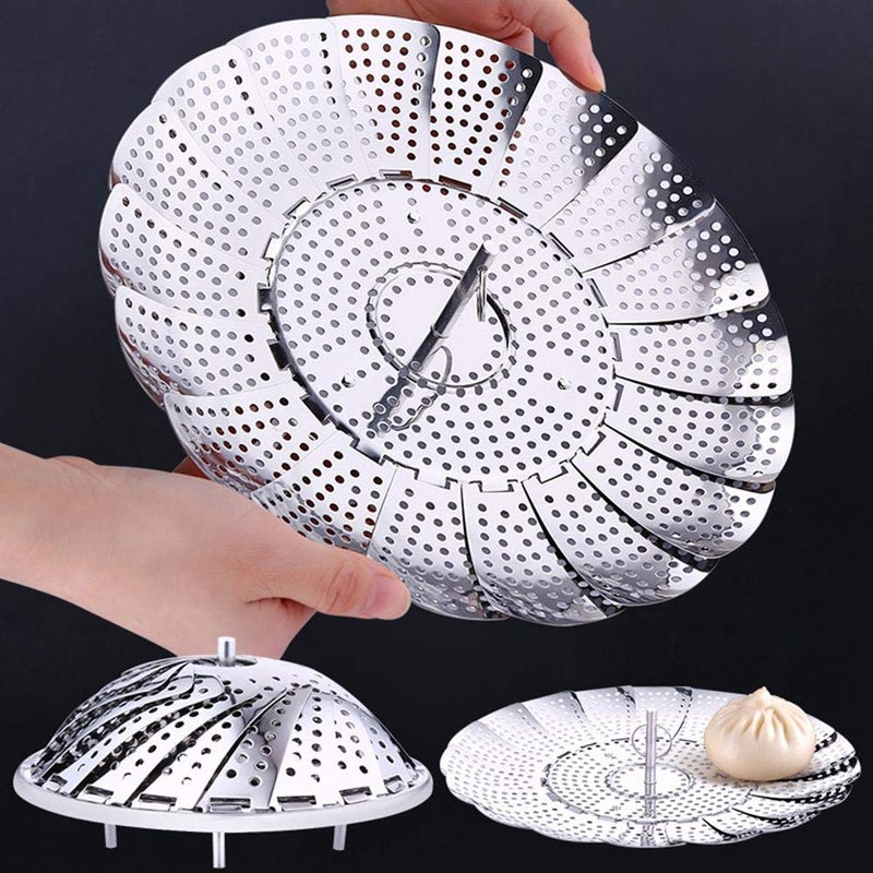 AMEEDARSHAN Foldable Stainless Steel Vegetable Fruit Steamer Punching Food Drain Bowl Basket Multifunctional Kitchen Tools Retractable - Image 3