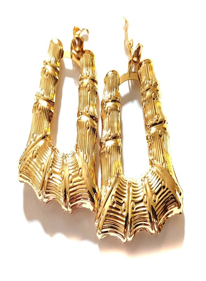 Divas Diggables Clip-on Earrings Bamboo Hoop Earrings Square Puffed Gold Earrings 2.5 inch Hoops - Image 1