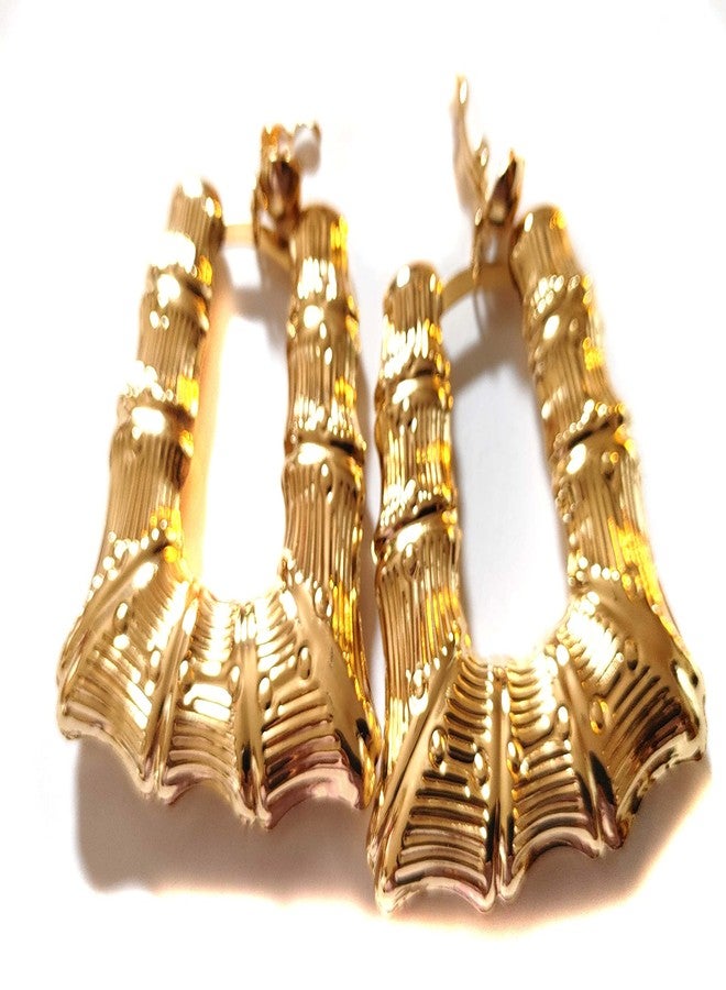 Divas Diggables Clip-on Earrings Bamboo Hoop Earrings Square Puffed Gold Earrings 2.5 inch Hoops - Image 2