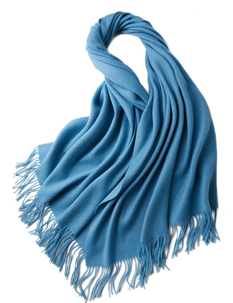 Pure Wool Scarf Unisex Autumn Winter Warm Light blue - Image 3