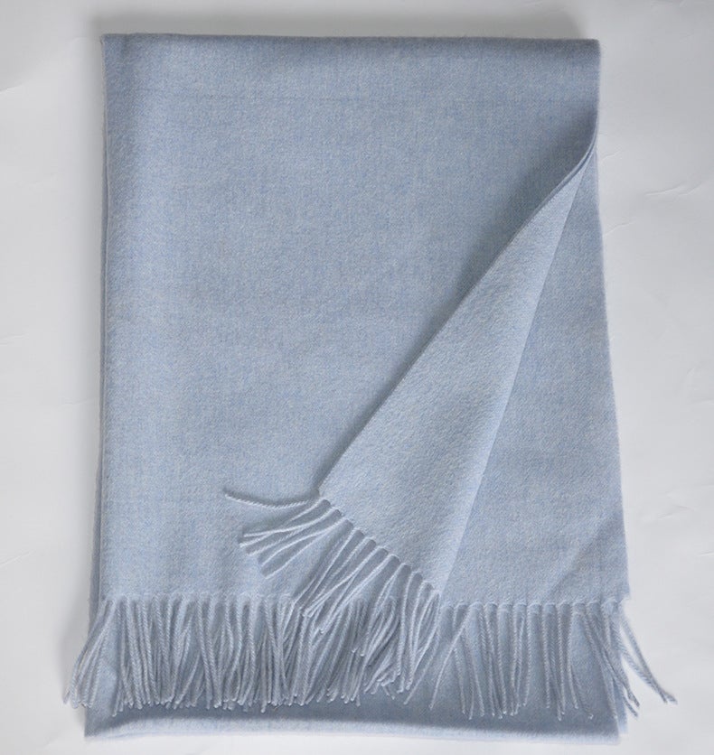 Pure Wool Scarf Unisex Autumn Winter Warm Light blue - Image 1