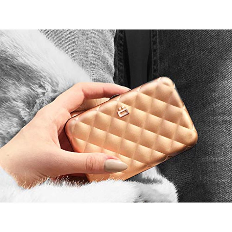 Aluminum Card Holder Wallet for Women, RFID Blocking. Model: HELSINKI Elegant quilted design. Instant card access with one-hand opening. Holds up to 10 cards bills. - Image 3