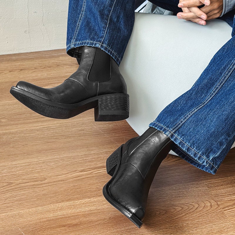 Winter Fleece-Lined Increased Thick Pointed Wizard Boots Casual Trendy Men'S Martin Boots For Men And Women 66627-M - Image 3