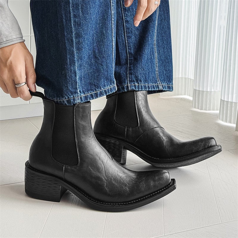 Winter Fleece-Lined Increased Thick Pointed Wizard Boots Casual Trendy Men'S Martin Boots For Men And Women 66627-M - Image 5