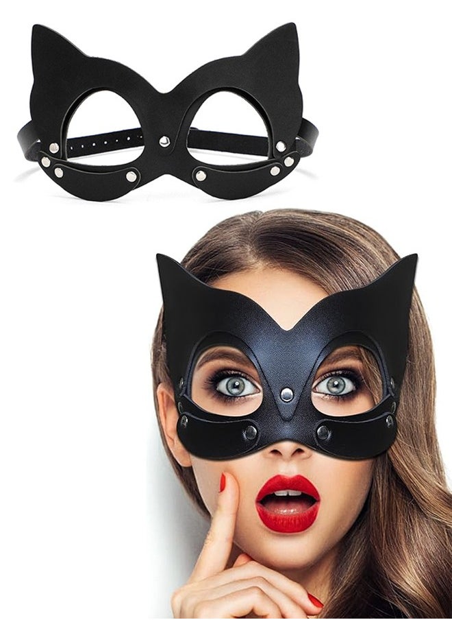 HY Leather Cat Mask for Women, Black Masquerade Mask for women Bunny Mask Cat Face Mask for Night Club Cosplay  - Image 1
