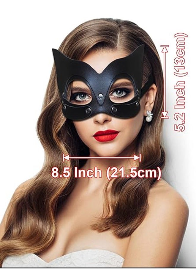 HY Leather Cat Mask for Women, Black Masquerade Mask for women Bunny Mask Cat Face Mask for Night Club Cosplay  - Image 2