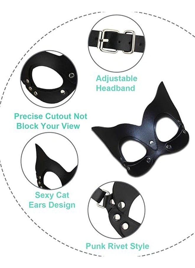HY Leather Cat Mask for Women, Black Masquerade Mask for women Bunny Mask Cat Face Mask for Night Club Cosplay  - Image 3