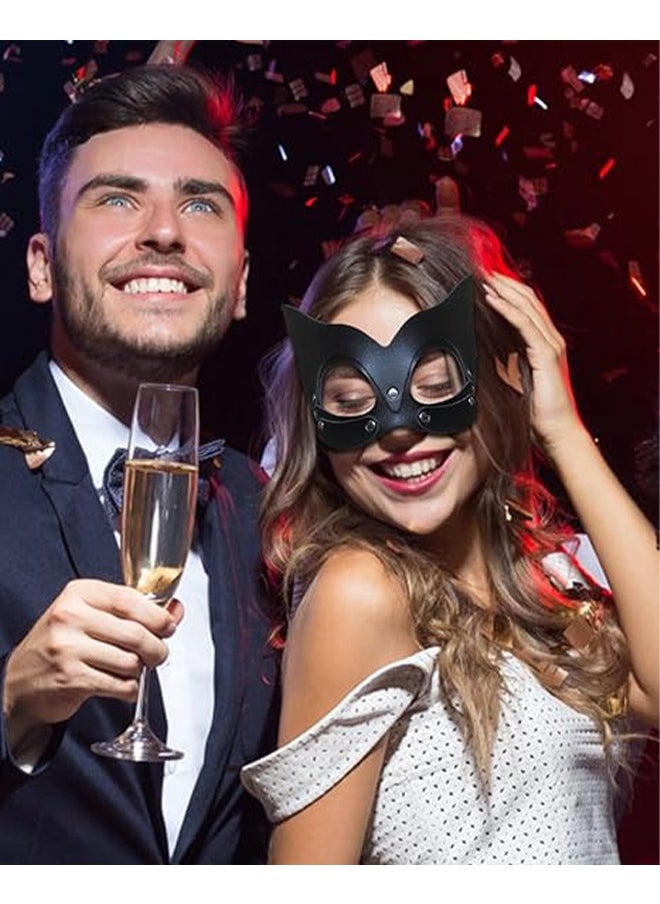 HY Leather Cat Mask for Women, Black Masquerade Mask for women Bunny Mask Cat Face Mask for Night Club Cosplay  - Image 4