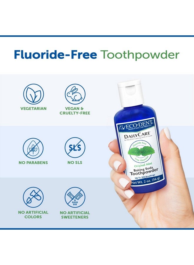 Eco-Dent DailyCare Baking Soda Toothpowder, Mint - Fluoride-Free Toothpaste Powder, SLS-Free Tooth Powder with Baking Soda, Minerals, and Essential Oils, Toothpaste Alternative, 2 Oz Ea (Pack of 6) - Image 5