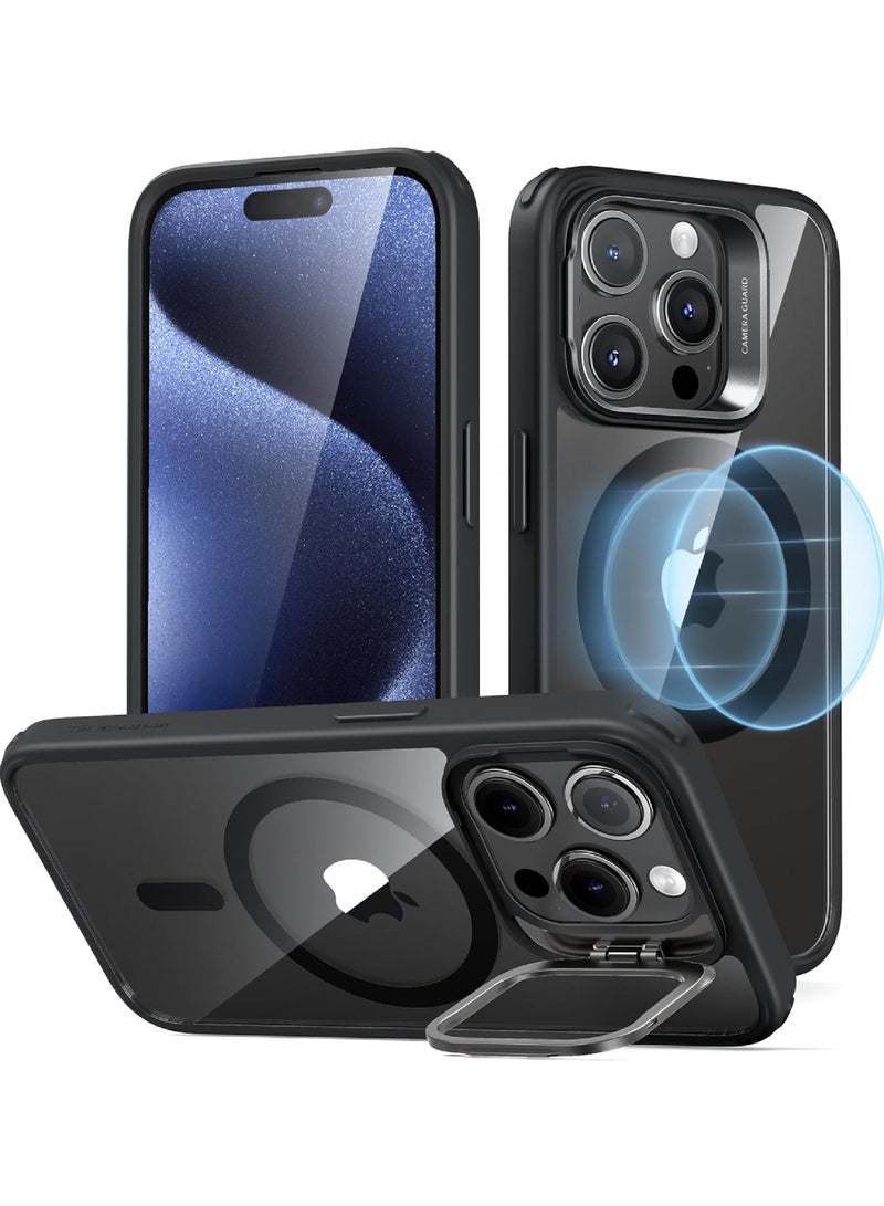 روك بو مناسبة ل iPhone 15 برو الهاتف المحمول شل مع Magsafe العسكرية الصف حماية شل متوافق مع المدمج في حالة Stash Stand الهاتف المحمول الغطاء الخلفي سلسلة الكلاسيكية المضادة للخدش - Image 1
