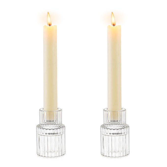 GLASS CANDLE HOLDER FOR CANDLESTICK 20 PCS CLEAR SMALL TAPERED CANDLE HOLDER WEDDING DECOR TABLE CENTERPIECE BULK FOR CANDLE STICKS CHRISTMAS PARTY LIVING ROOM DINNER ADVENT