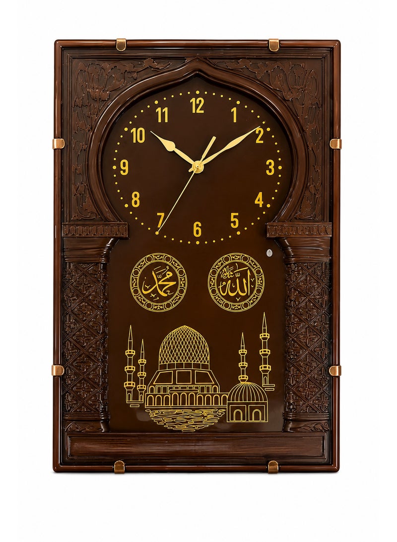Islamic Rectangular Wall Clock 50 X 34 Cm, Al Aqsa Mosque Design With Allah & Muhammad Calligraphy, Glass Front, Reinforced Plastic, Silent Quartz Movement, Home Decor For Living Room Office - Image 3