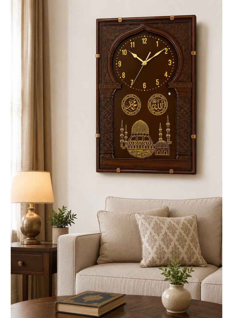 Islamic Rectangular Wall Clock 50 X 34 Cm, Al Aqsa Mosque Design With Allah & Muhammad Calligraphy, Glass Front, Reinforced Plastic, Silent Quartz Movement, Home Decor For Living Room Office - Image 2