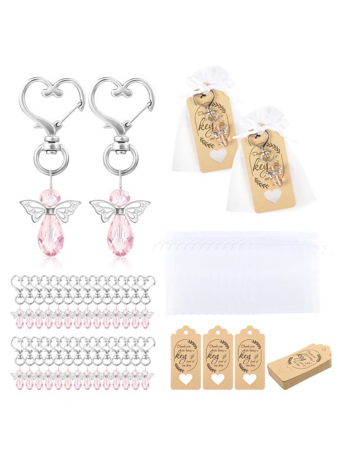 GWHOLE Set of 30 Angel Keychain with Organza Gift Bags and Thank You Favor Tags Guest Return Gifts for Girls Baby Shower Baptism Favors, Wedding Bridal Birthday Party Favors, Pink - Image 1