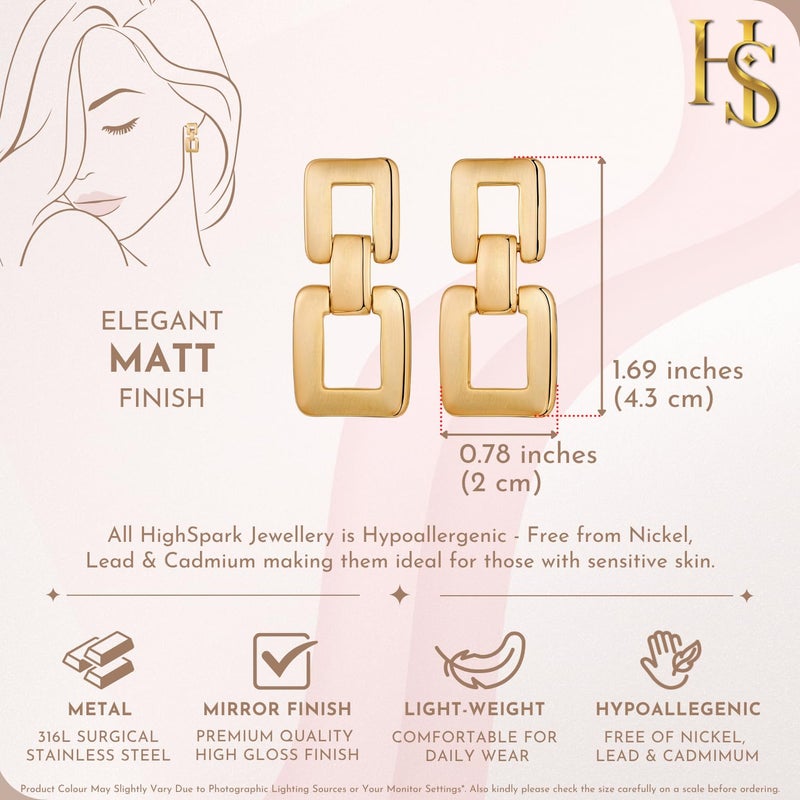 HighSpark Double Drop Dainty Gold Earrings for Women | 18k Gold Plated Trendy Statement Earrings | Jewelry Gift - Image 2