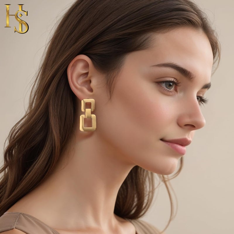HighSpark Double Drop Dainty Gold Earrings for Women | 18k Gold Plated Trendy Statement Earrings | Jewelry Gift - Image 3